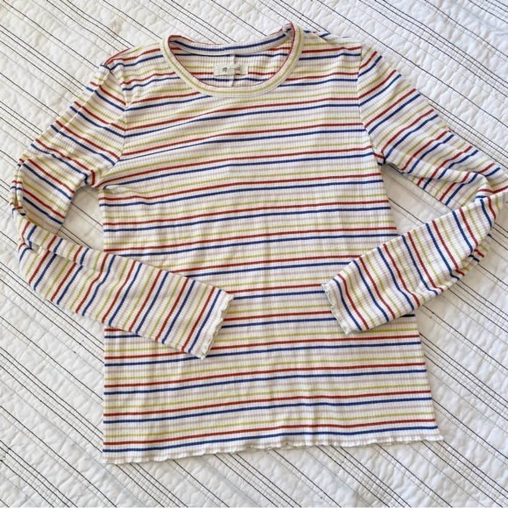 Madewell Long-Sleeve Baby Tee in Shimmer Stripe - Size S - Picture 6 of 6
